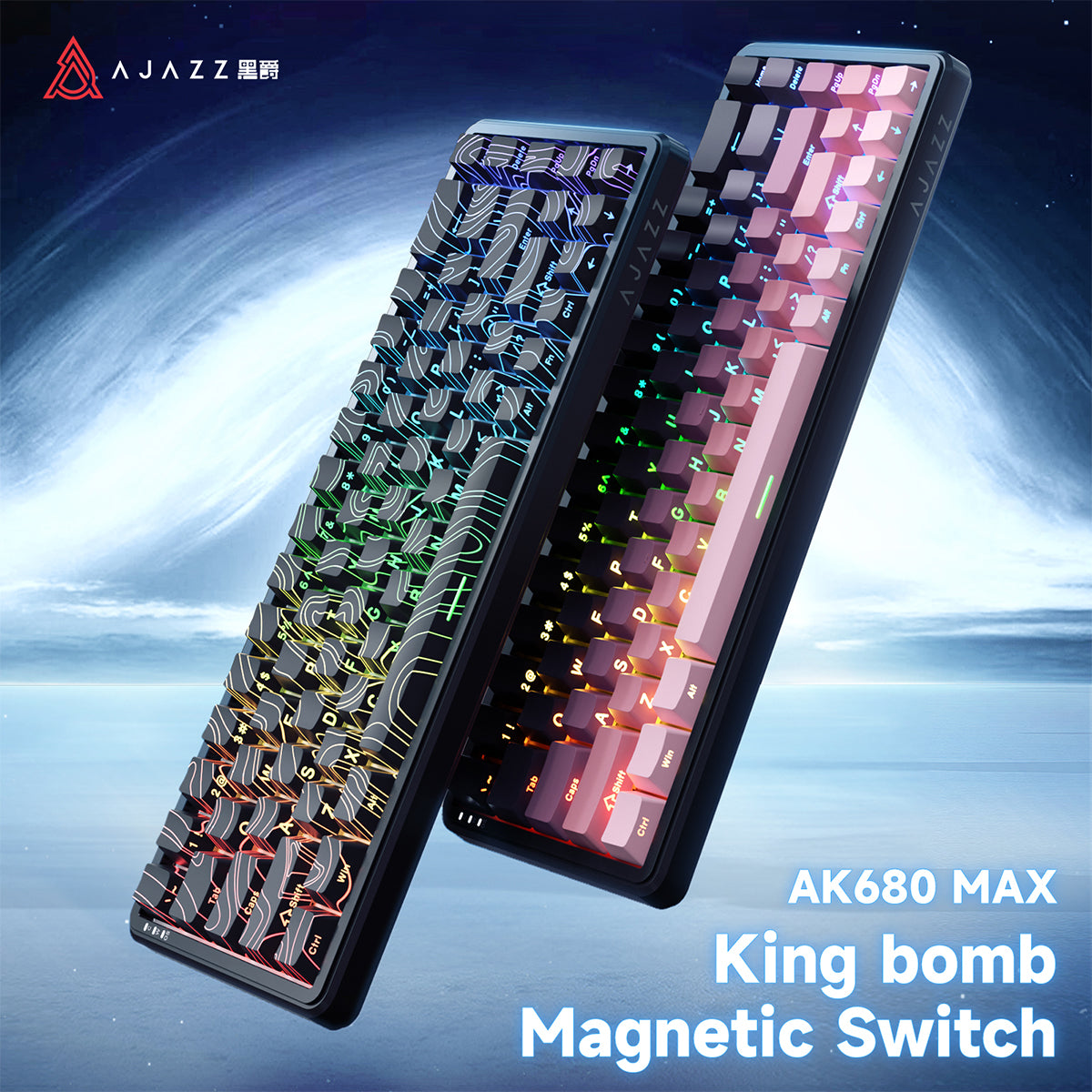 AJAZZ AK680 MAX Magnetic shaft Wired Keyboard 8KHz return with RT Adjustable 0.01, Dual-drive for Gaming/E-sports and Web/APP