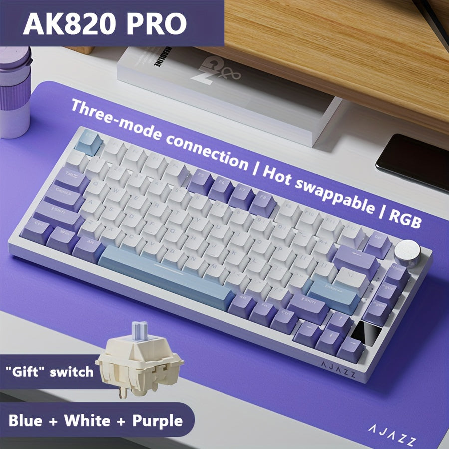 AJAZZ AK820 PRO Mechanical Keyboard TFT Screen Bluetooth /2.4G wireless /Wired Mode RGB Hot-Swap Compatible with Windows/Mac