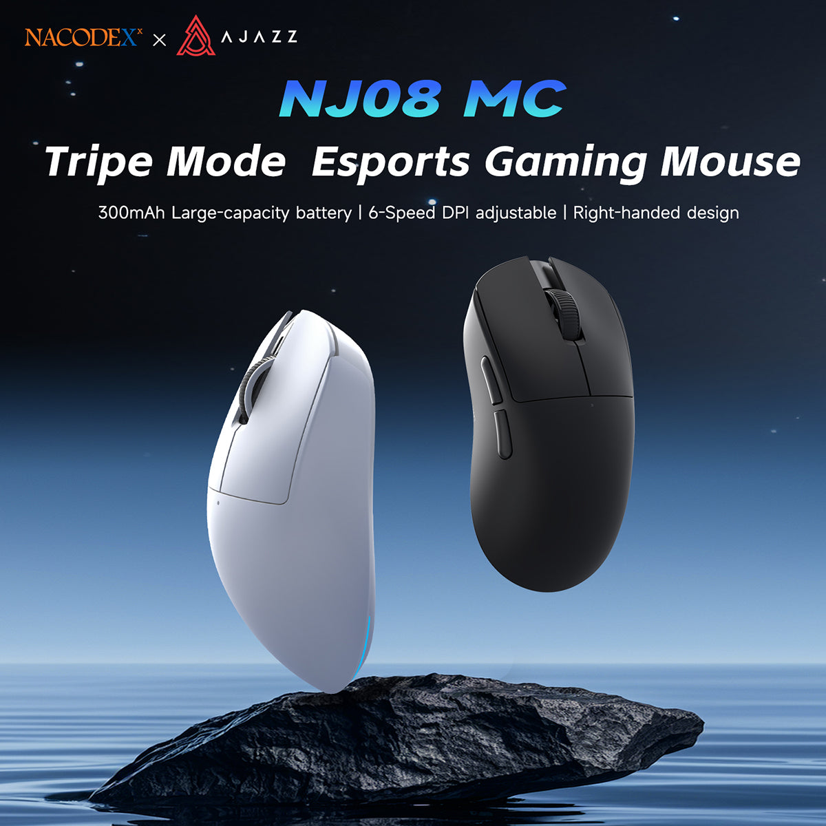AJAZZ NJ08 MC Wireless Gaming Mouse 300mAh high-capacity battery 6