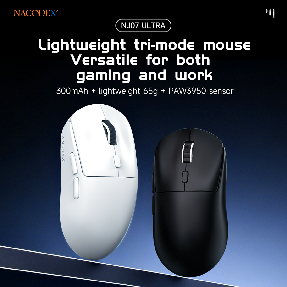AJAZZ NJ07 Ultra Lightweight tri-mode mouse Versatile for bothgaming and work 300mAh + lightweight 65g + PAW3950 sensor