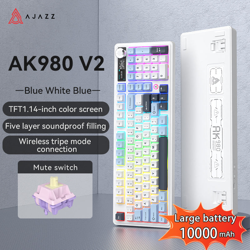 AJAZZ AK980 V2 Gaming Mechanical Keyboard 5000mAh/10000mAh Hot swappable Bluetooth/2.4G Wireless /Wired