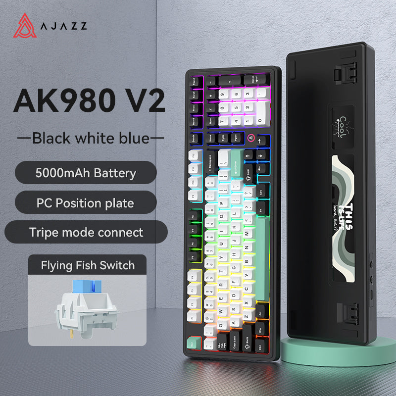 AJAZZ AK980 V2 Gaming Mechanical Keyboard 5000mAh/10000mAh Hot swappable Bluetooth/2.4G Wireless /Wired