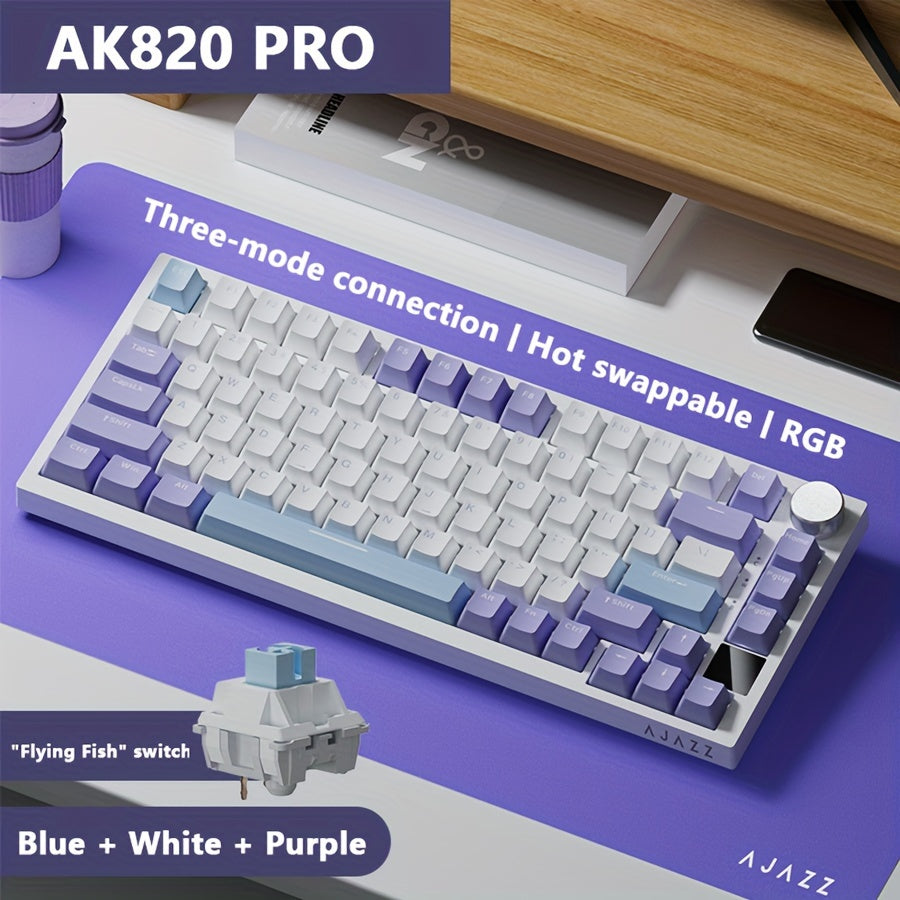 AJAZZ AK820 Pro Mechanical Keyboard Bluetooth /2.4G USB-CWired Mode  TFT Screen RGB Hot-Swap Compatible with Windows/Mac