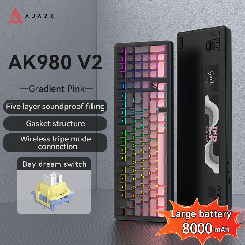 AJAZZ AK980 V2 Gaming Mechanical Keyboard 5000mAh/10000mAh Hot swappable Bluetooth/2.4G Wireless /Wired