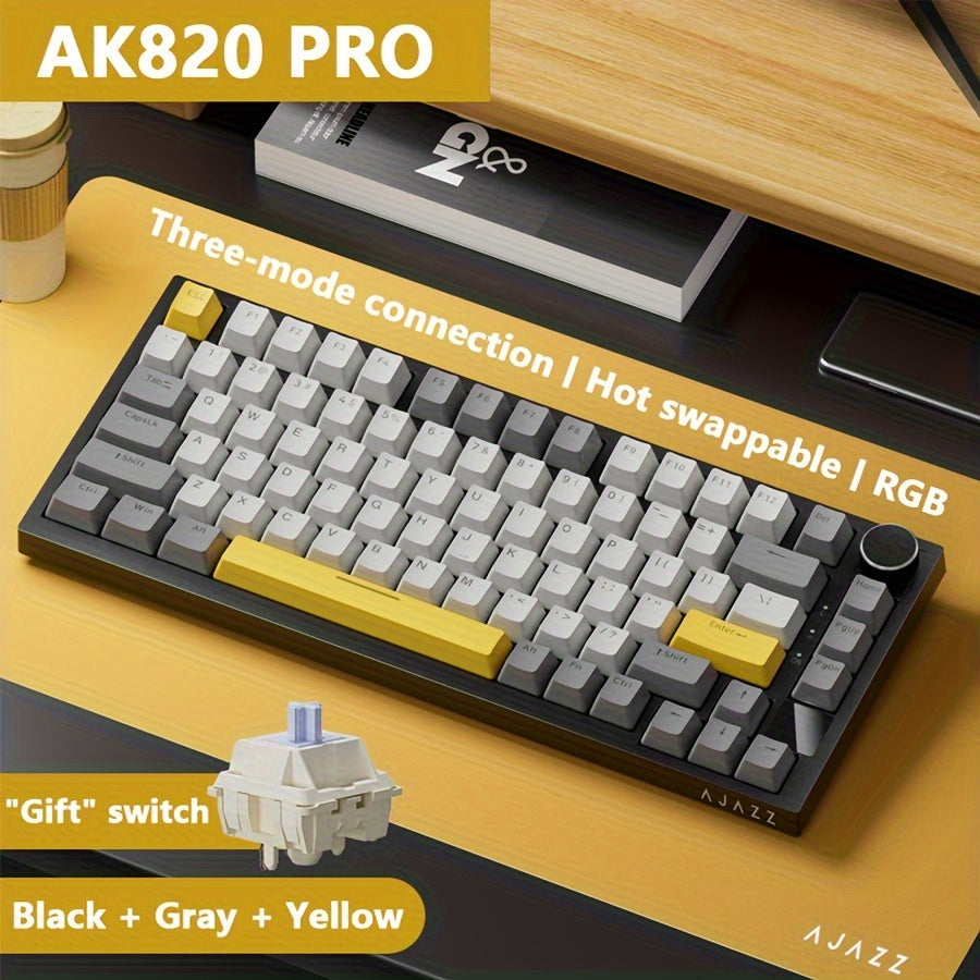 AJAZZ AK820 PRO Mechanical Keyboard TFT Screen Bluetooth /2.4G wireless /Wired Mode RGB Hot-Swap Compatible with Windows/Mac