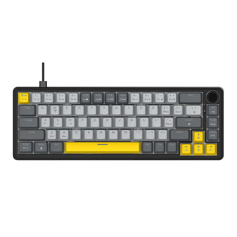 AJAZZ AK690 68-key mechanical keyboard with ergonomic design hot-swappable keys plug and play multi-color backlight multi-function knob.