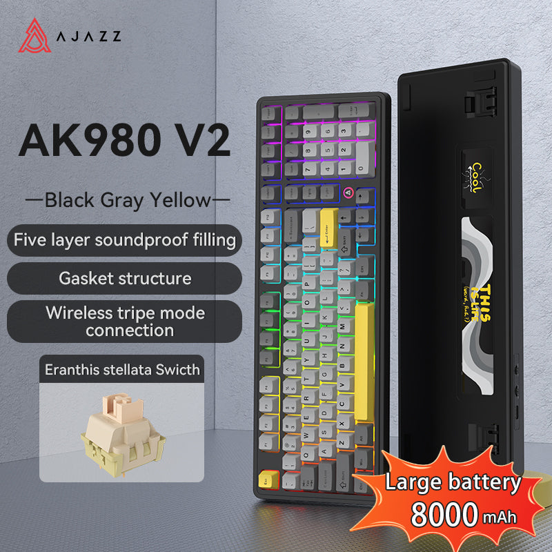 AJAZZ AK980 V2 Gaming Mechanical Keyboard 5000mAh/10000mAh Hot swappable Bluetooth/2.4G Wireless /Wired