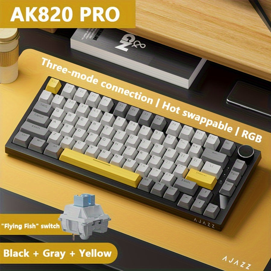 AJAZZ AK820 Pro Mechanical Keyboard Bluetooth /2.4G USB-CWired Mode  TFT Screen RGB Hot-Swap Compatible with Windows/Mac