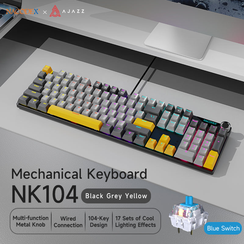 AJAZZ NK104 Full-Size 104 keys Mechanical Keyboard Hot-Swappable Wired Version Multifunctional Metal Knob