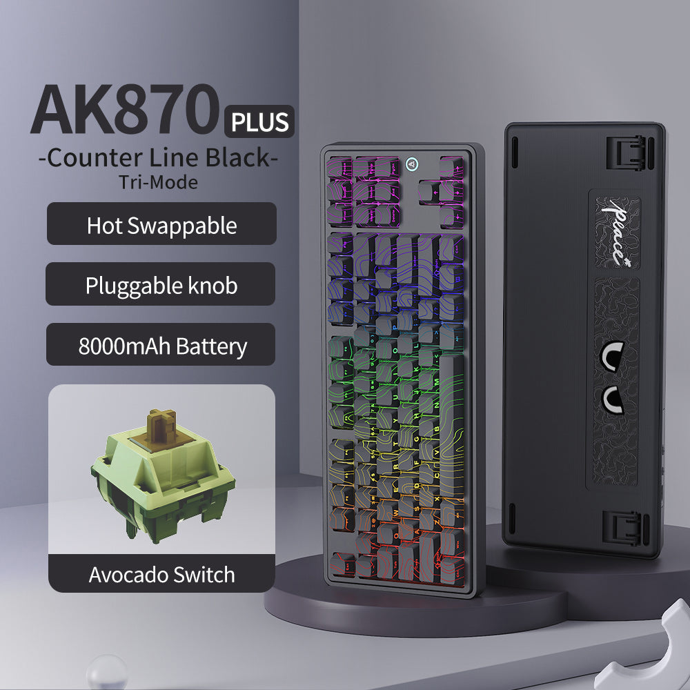 AJAZZ AK870 Plus Gaming Mechanical Keyboard 8000mAh TFT Screen Bluetooth/2.4G Wireless/Wired 5-layer Sound Triple Mode Dampening