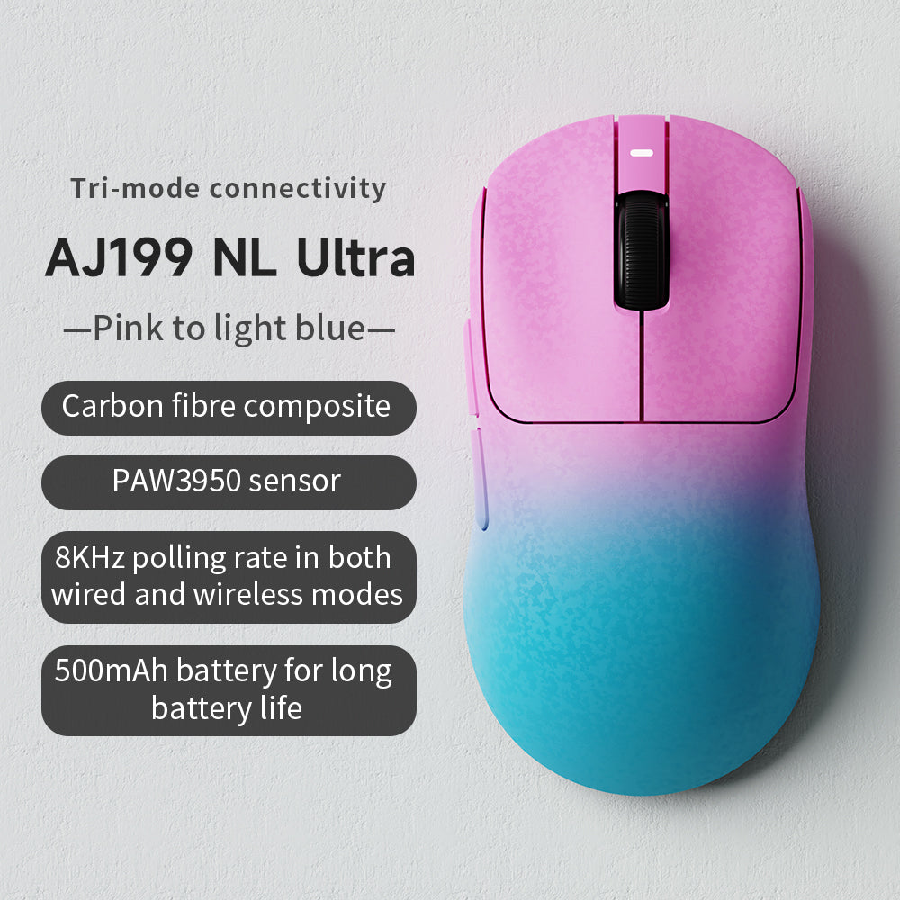 AJAZZ AJ199 NL Ultra Lightweight Carbon Fiber Wireless Bluetooth Gaming Mouse PAW3950 Sensor, 500mAh Battery, Wired/Wireless Dual 8K Support