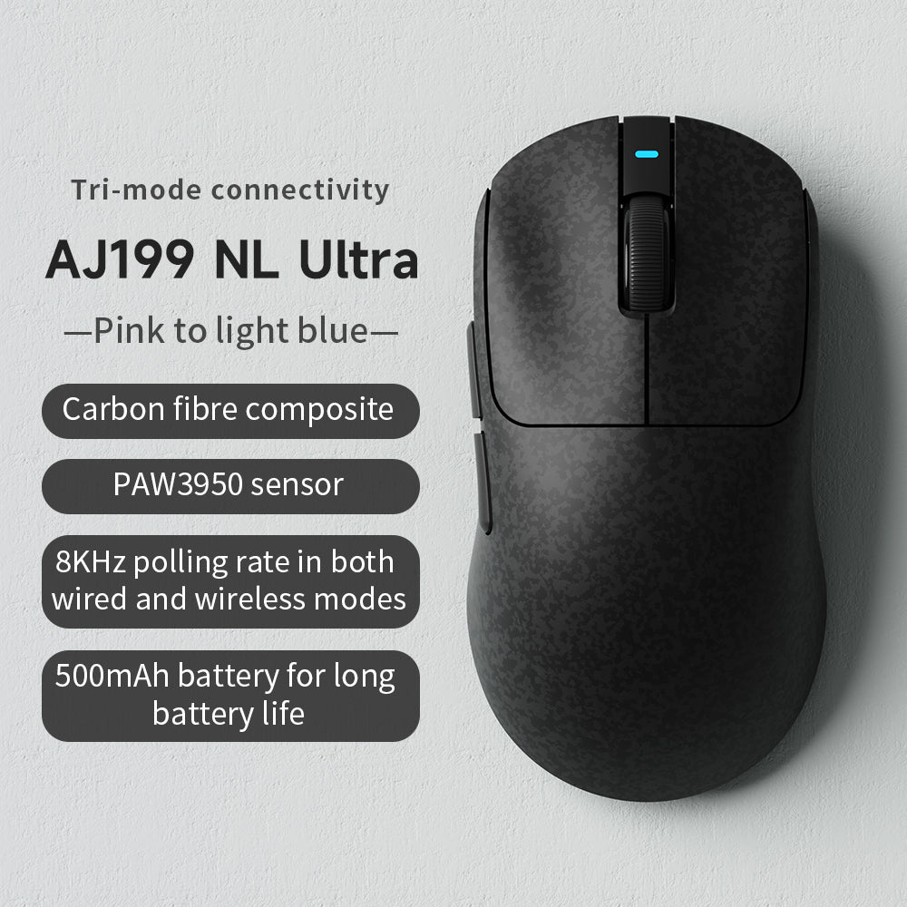 AJAZZ AJ199 NL Ultra Lightweight Carbon Fiber Wireless Bluetooth Gaming Mouse PAW3950 Sensor, 500mAh Battery, Wired/Wireless Dual 8K Support