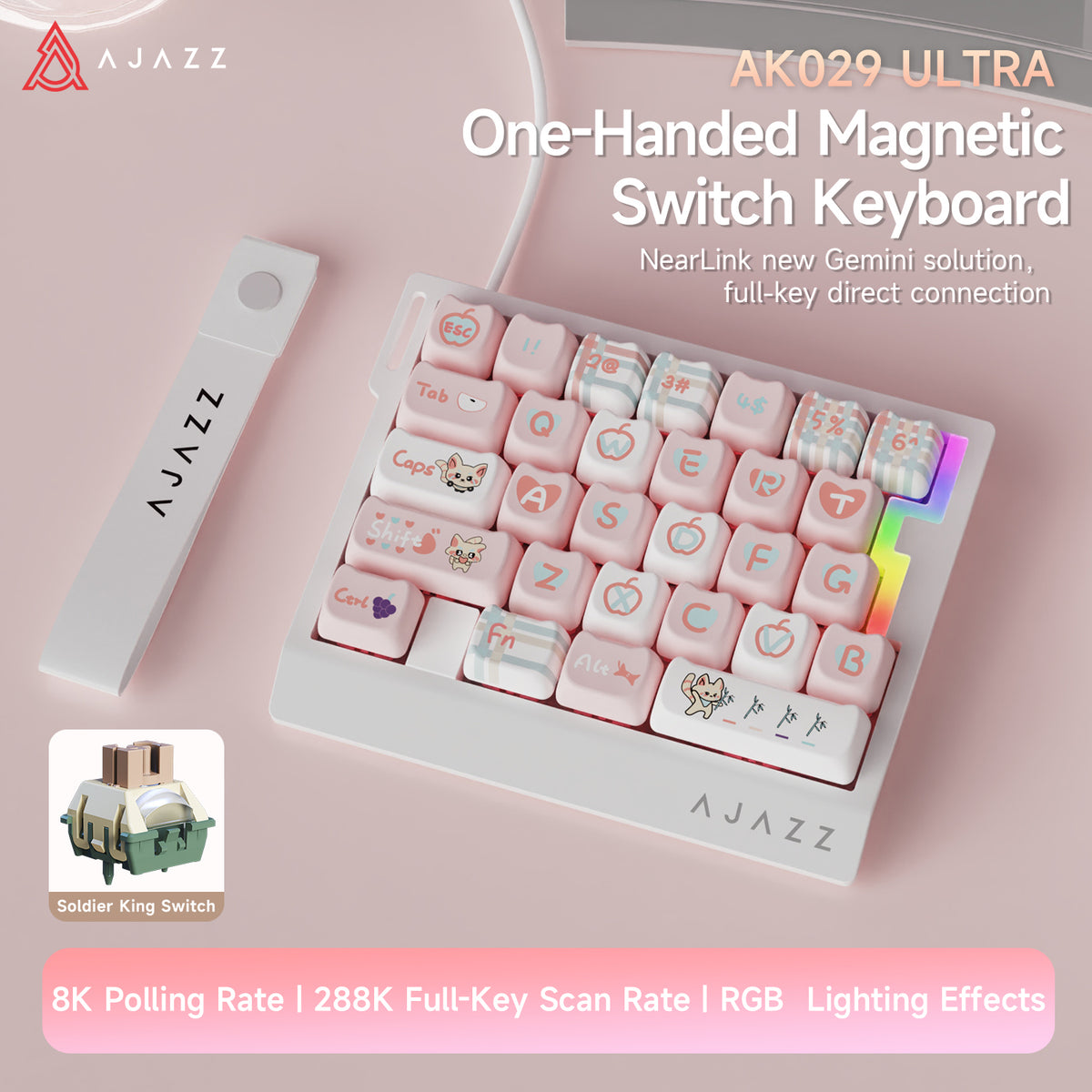 AJAZZ AK029 Ultra One-Handed Gaming Keyboard, 29-Key RGB, Full Key Customization, Hot-Swappable