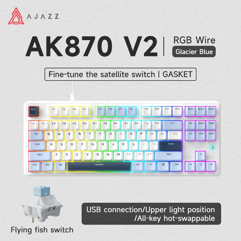 AJAZZ AK870 V2 Keyboard Gaming Mechanical Keyboard 10000mAh Wired/Wireless Bluetooth Gaming Keyboard