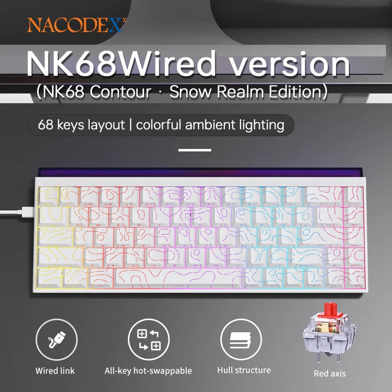 AJAZZ NK68 Small Mechanical Keyboard 68-key layout Mixed Light Red axis All-key hot-swappableHull structure Wired Version