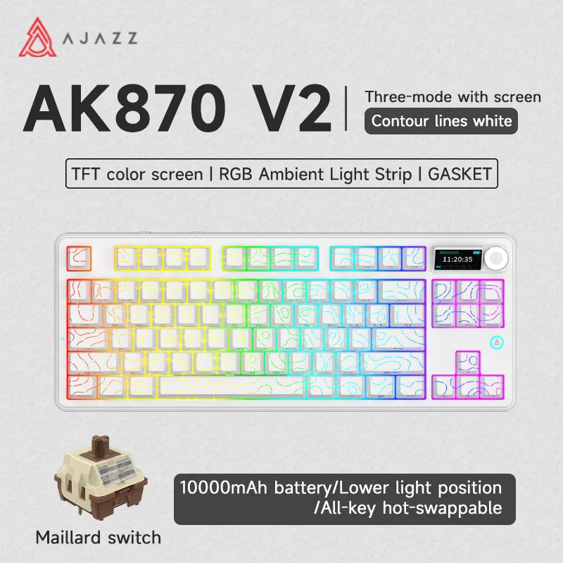 AJAZZ AK870 V2 Keyboard Gaming Mechanical Keyboard 10000mAh Wired/Wireless Bluetooth Gaming Keyboard