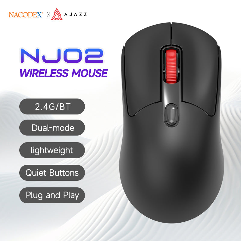 AJAZZ NJ02 Lightweight Mouse: Wireless 2.4G/Bluetooth, Quiet Buttons, Plug-and-Play