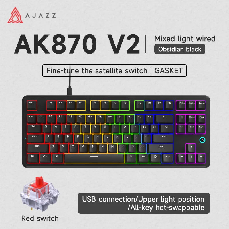AJAZZ AK870 V2 Keyboard Gaming Mechanical Keyboard 10000mAh Wired/Wireless Bluetooth Gaming Keyboard