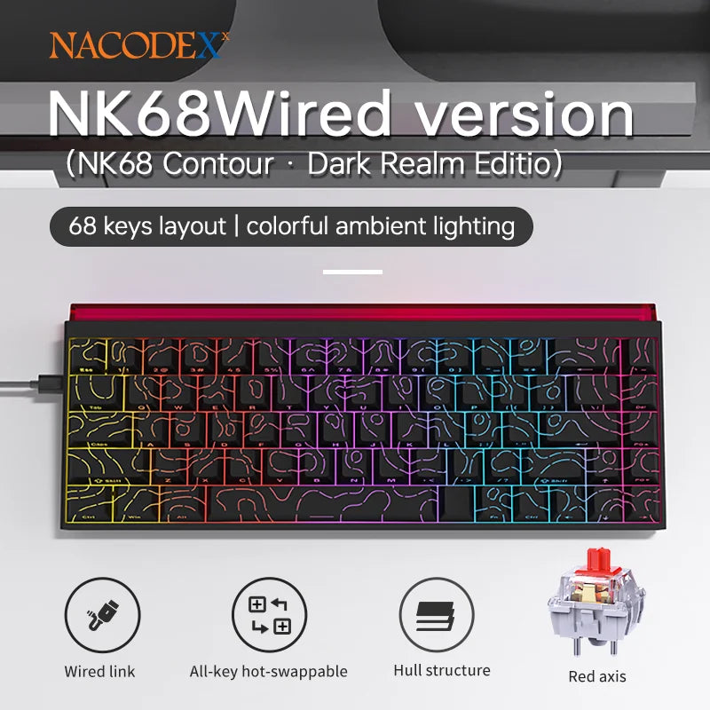 AJAZZ NK68 Small Mechanical Keyboard 68-key layout Mixed Light Red axis All-key hot-swappableHull structure Wired Version