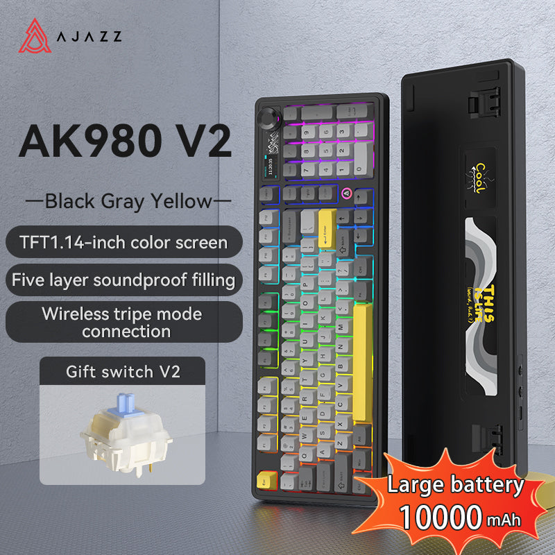 AJAZZ AK980 V2 Gaming Mechanical Keyboard 5000mAh/10000mAh Hot swappable Bluetooth/2.4G Wireless /Wired