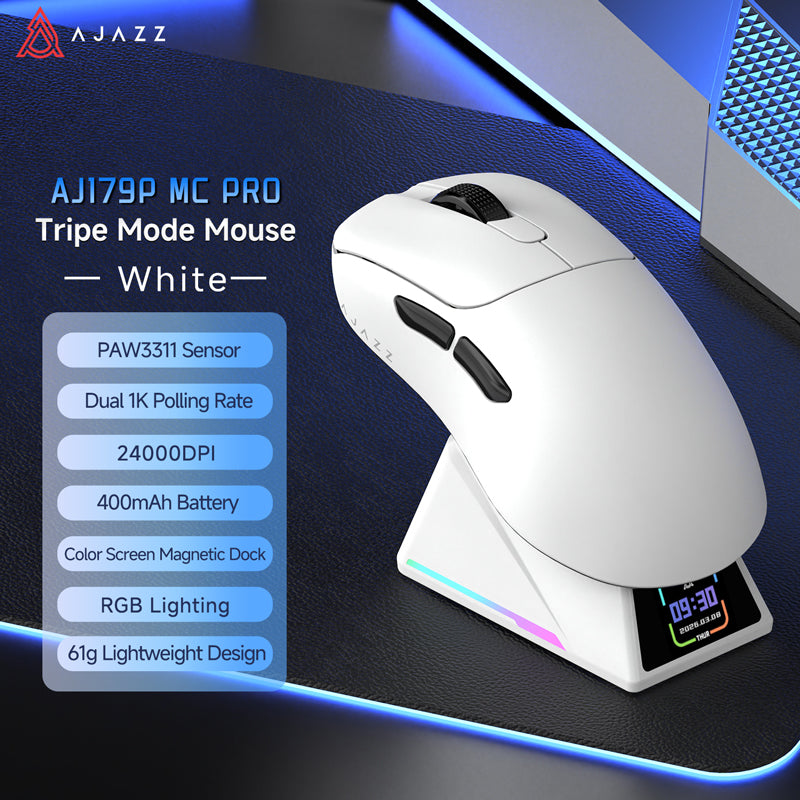 AJAZZ AJ179P MC PRO Wireless Gaming Mouse with Magnetic Charging Dock PAW3311 Sensor Tri-mode Connectivity Dual 1kHz Polling Rate