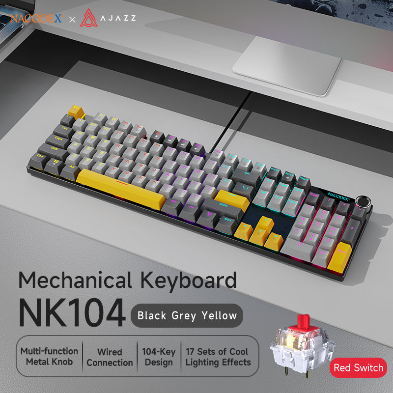 AJAZZ NK104 Full-Size 104 keys Mechanical Keyboard Hot-Swappable Wired Version Multifunctional Metal Knob