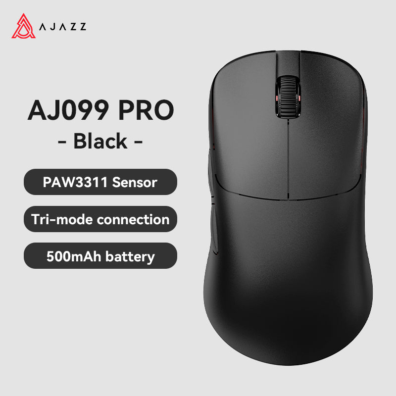 Ajazz AJ099 PRO Gaming Mouse, 500mAh battery, Bluetooth/ wireless/ wired, PAW3311 sensor.