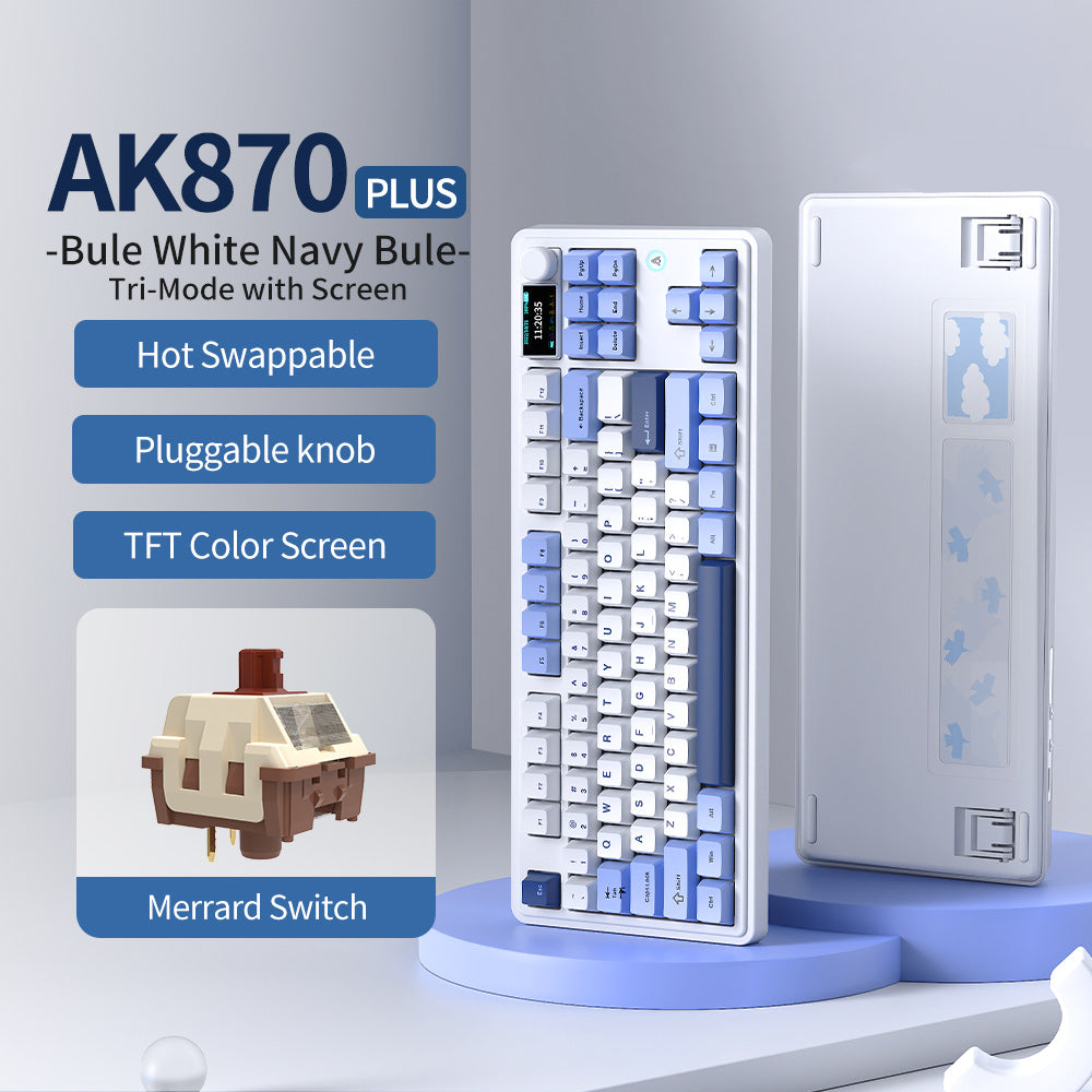 AJAZZ AK870 Plus Gaming Mechanical Keyboard 8000mAh Bluetooth/2.4G Wireless/Wired 5-layer Sound Triple Mode Dampening