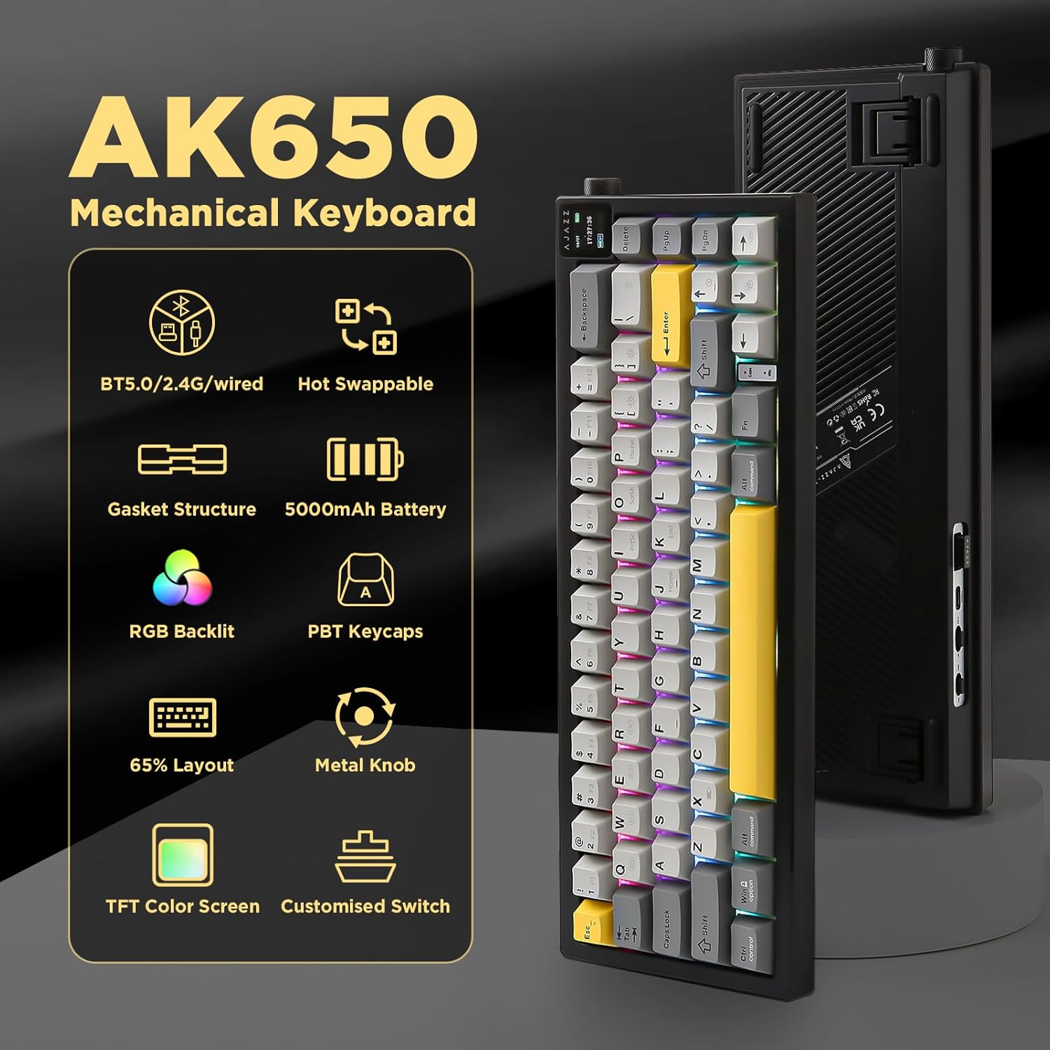 AJAZZ AK650 Mechanical Keyboard 5000mAh Battery Hot-Swap Wired