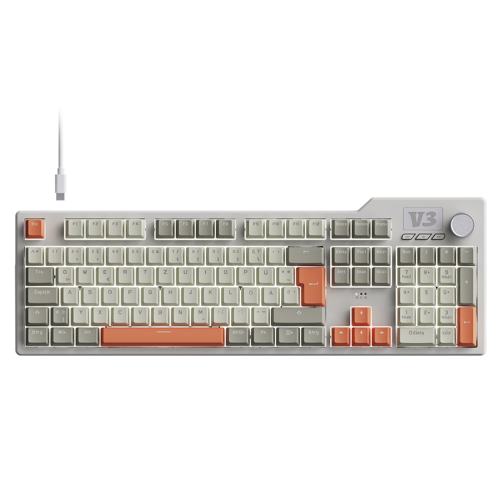 German Ajazz AK35i V3 Wired Mechanical Keyboard QWERTZ Full-size 104-key layout, hot-swappable PBT Color-Coded Keycaps