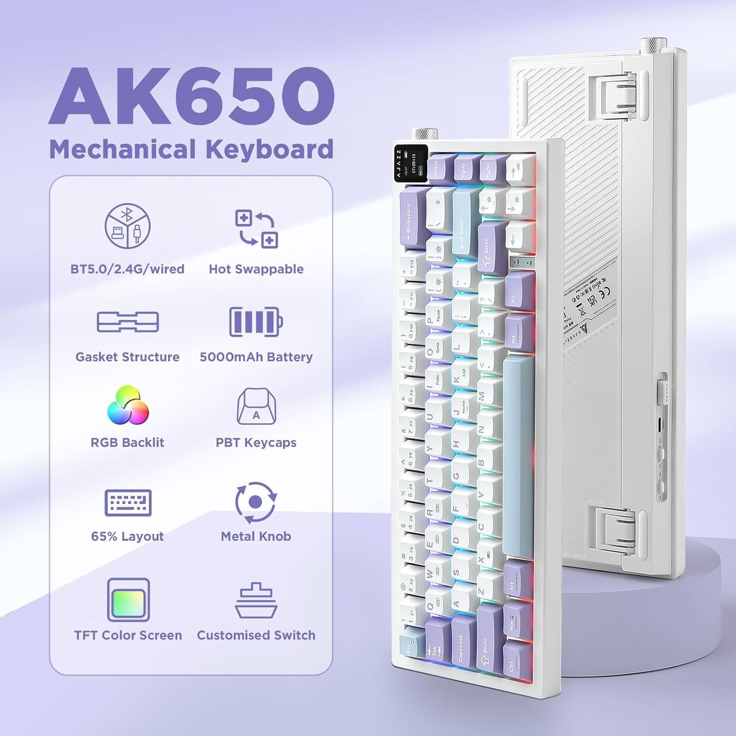 AJAZZ AK650 Mechanical Keyboard 5000mAh Battery Hot-Swap Wired