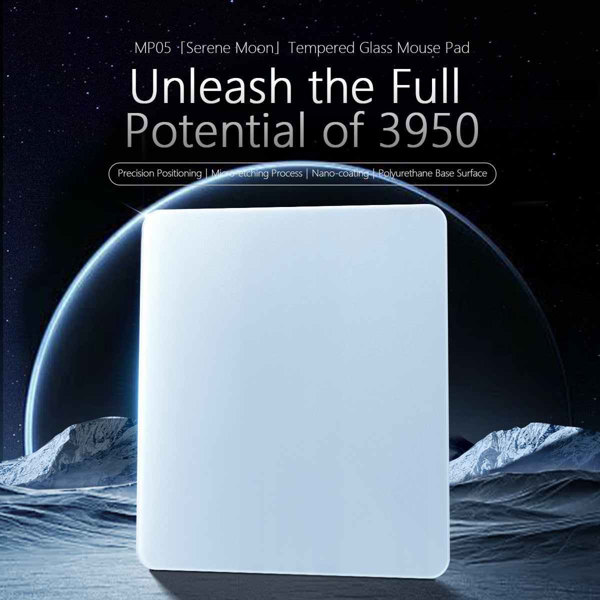 AJAZZ MP05 Tempered Glass Mouse Pad Precision Positioning Micro-etching Process  Nano-coating  Polyurethane Base Surface 450*400*4