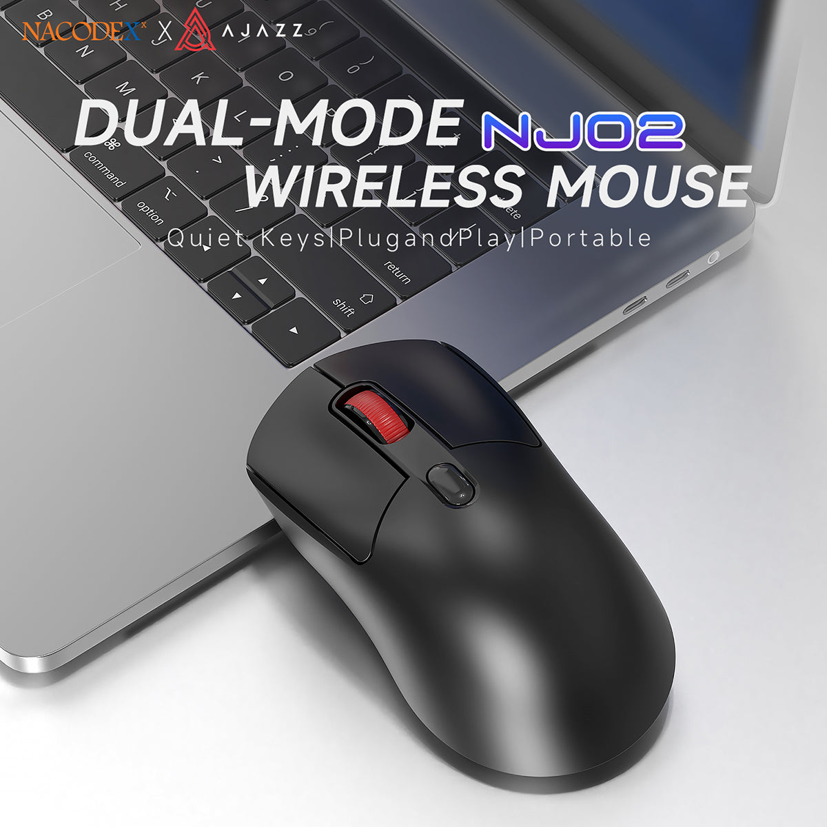 AJAZZ NJ02 Lightweight Mouse: Wireless 2.4G/Bluetooth, Quiet