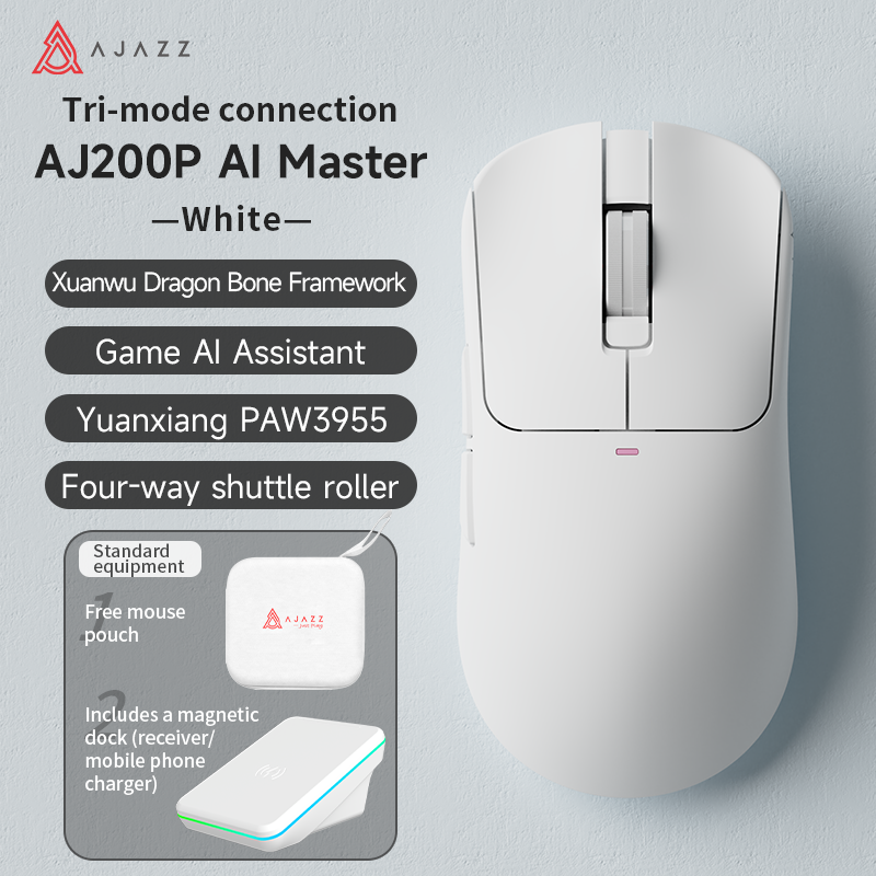 AJAZZ AJ200P AI Master Lightweight Wireless Gaming Mouse – Xuanwu Keel Frame, AI-Powered Gaming, Tri-Mode Connectivity