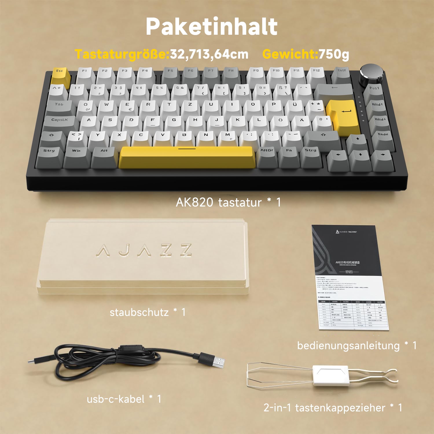 German version AJAZZ AK820 Mechanical Keyboard German keyboard ISO
