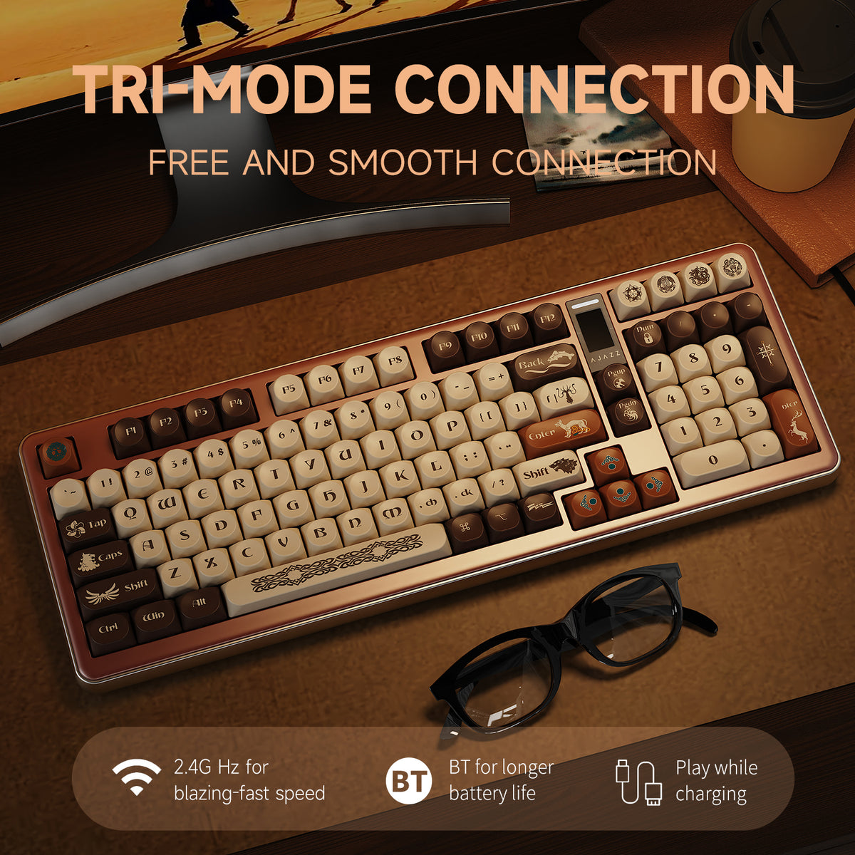 AJAZZ AC100 Aluminum Mechanical Keyboard Bluetooth Wireless 2.4G Wired ...