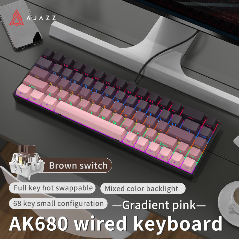 AJAZZ AK680 Keyboard wired Mixed color lights Dual key caps Full