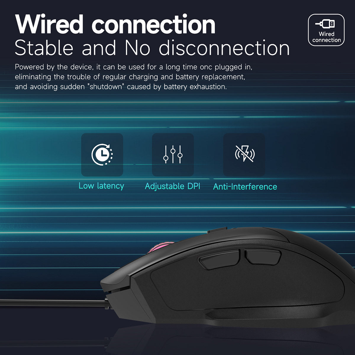 AJAZZ NJ05 Wired Mouse 4-level 3600DPl Plug and play 3D scroll