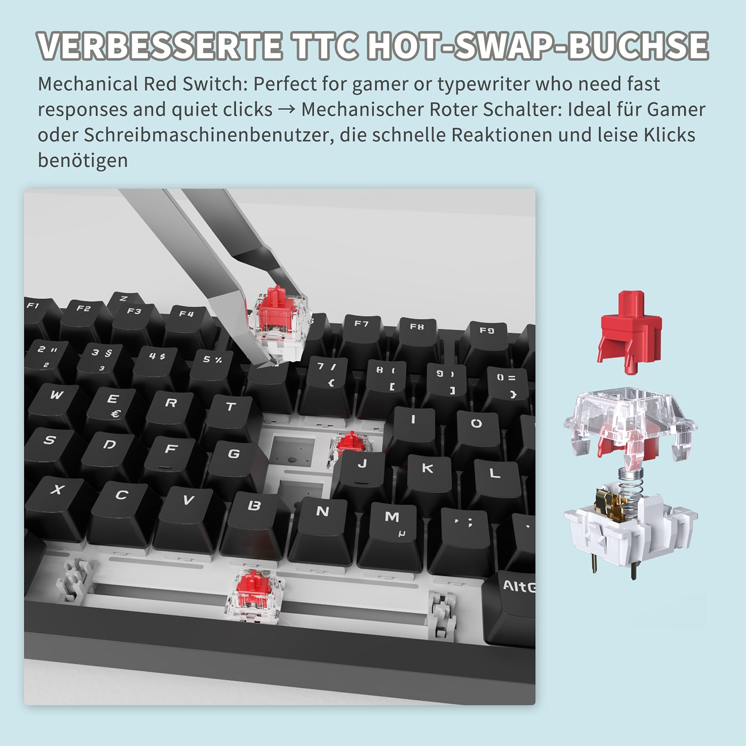 German version AJAZZ AK820 Mechanical Keyboard German keyboard ISO