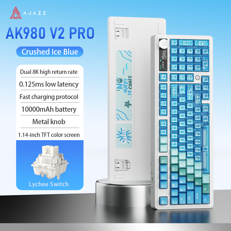 AJAZZ AK980 V2 PRO Dual 8K gaming wireless mechanical keyboard, 10000mAh TFT color screen, wireless Bluetooth, hot-swappable