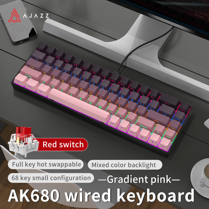 AJAZZ AK680 Keyboard wired Mixed color lights Dual key caps Full