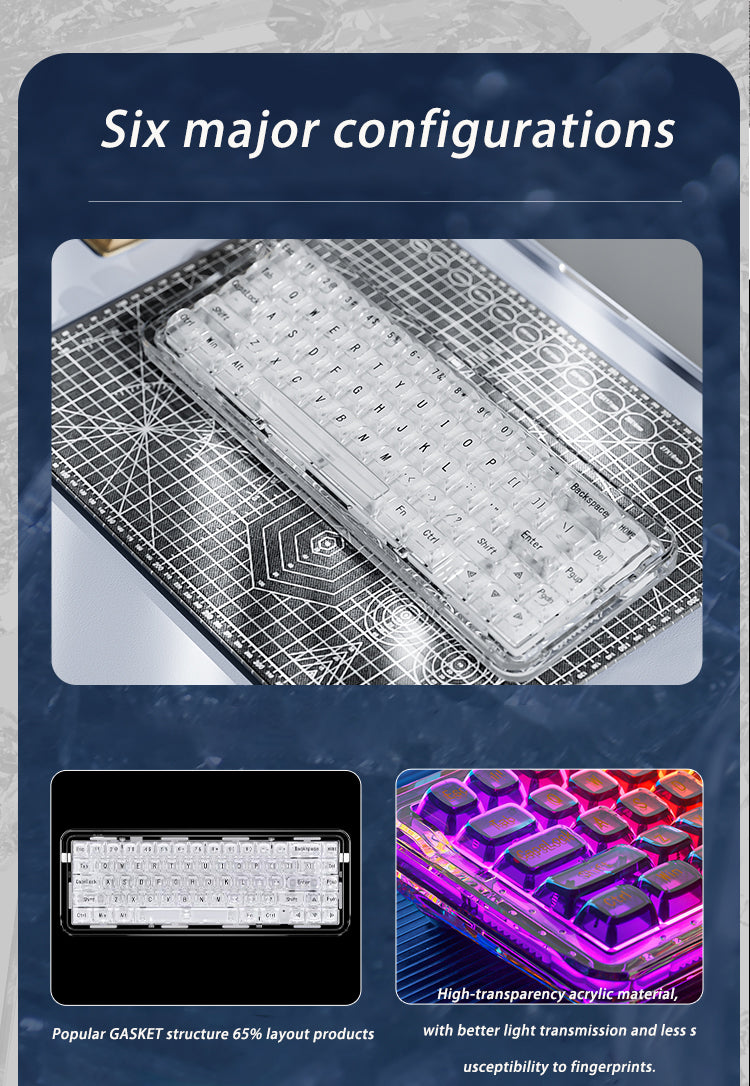 Firstblood B67 65% Gasket Hotswap Mechanical Keyboard Tri-mode