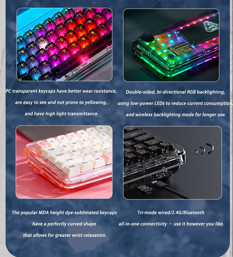 Firstblood B67 65% Gasket Hotswap Mechanical Keyboard Tri-mode