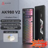 AJAZZ AK980 V2 Gaming Mechanical Keyboard 5000mAh/10000mAh Hot swappable Bluetooth/2.4G Wireless /Wired