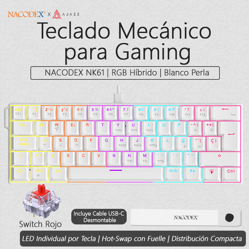 Versión en español Ajazz NK61 Teclado mecanico cableado para juegos Intercambiable en caliente con socket Banda personalizada