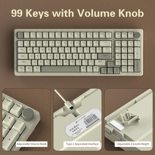 AJAZZ AK992 Retro Wired Mechanical Keyboard, 98-Key Full Layout, Hot ...